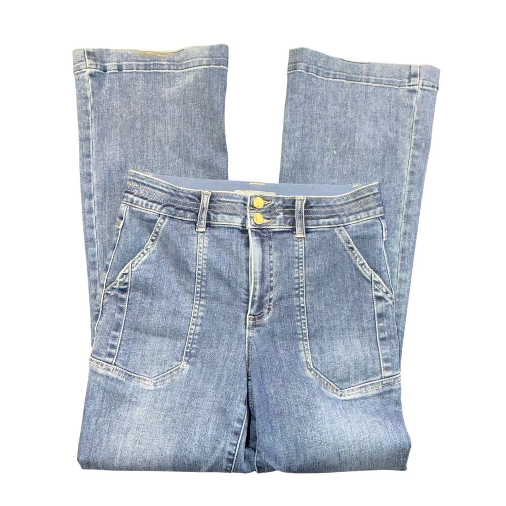 Wit & Wisdom Wide Leg Jeans Size 8 High Rise Denim Patch Pocket Stretch Trouser